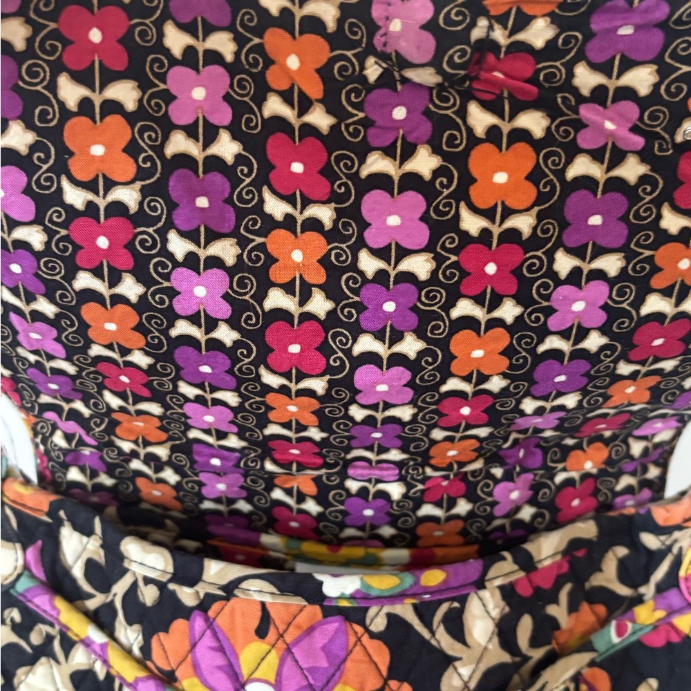 Vera Bradley Black Quilted Floral Crossbody with Pink Orange Purple Accents - Picture 4 of 5